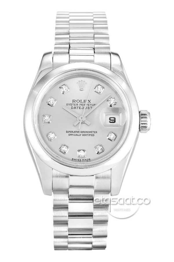 Rolex Date-just Silver Diamond Bayan Saati-0